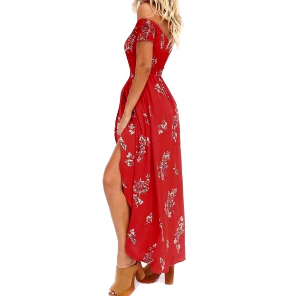 Red maxi boho floral dress - Picture 4 of 8